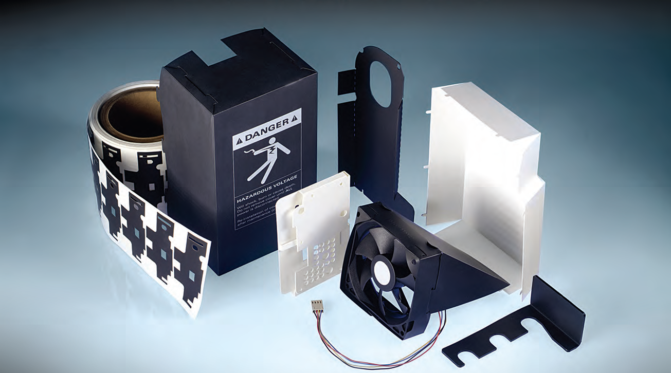 Collage of fabricated Formex electrical insulation barriers covers liners and internal components