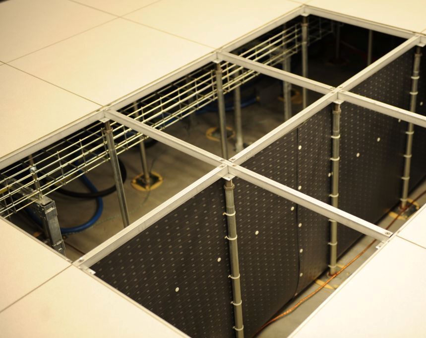 PlenaForm Air Baffles installed under raised floor